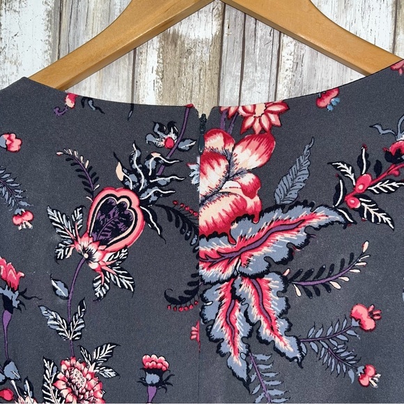 Loft Grey Floral Petite 3/4 Sleeve Pink Blue Mini Dress 6P - Picture 5 of 6